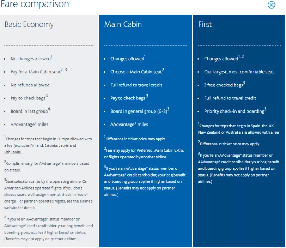 Вътрешни тарифи на American Airlines