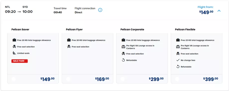 Класове тарифи на FlyPelican