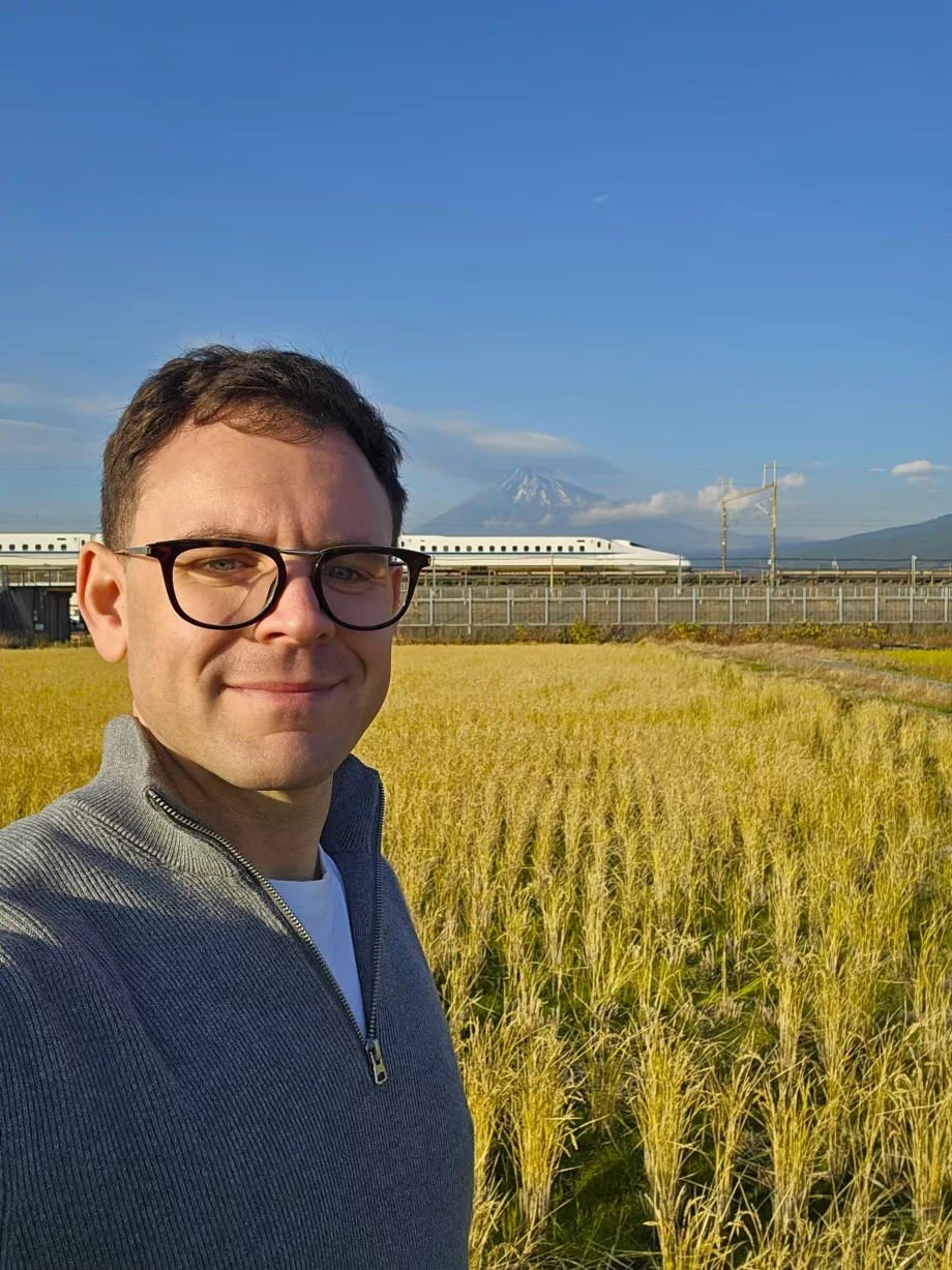 Аз на място за снимки близо до Фуджи