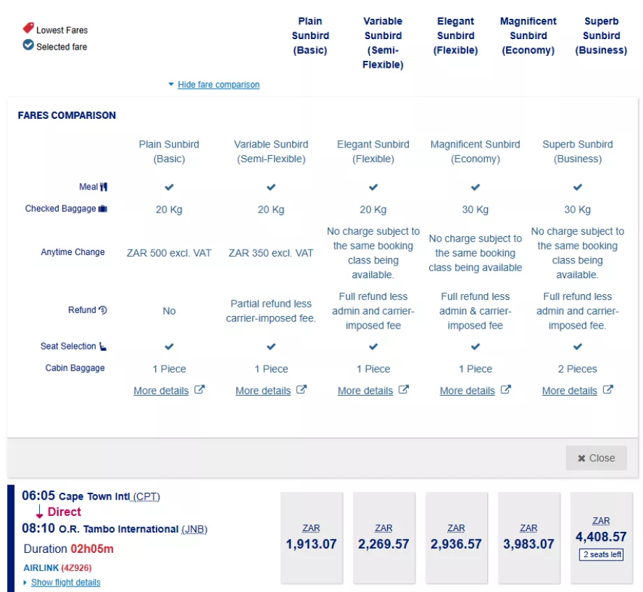 Тарифни класове на Airlink
