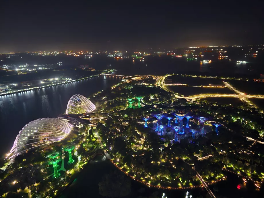 Нощен изглед към Gardens by the Bay