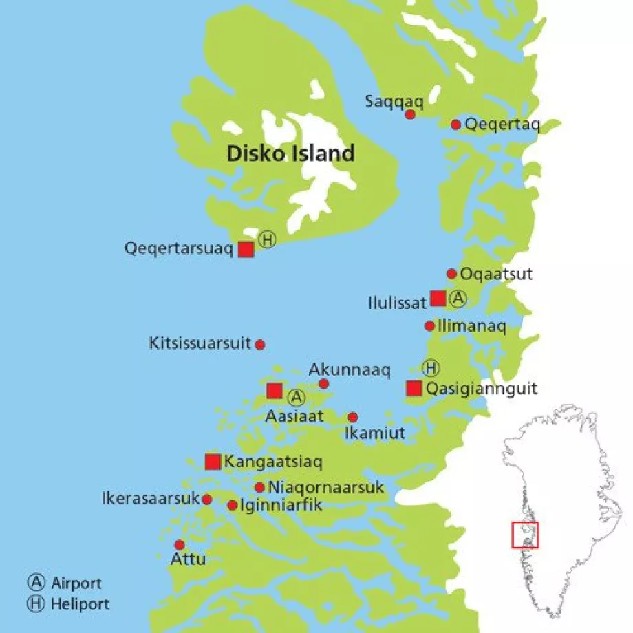 Карта на градовете в Disko Bay