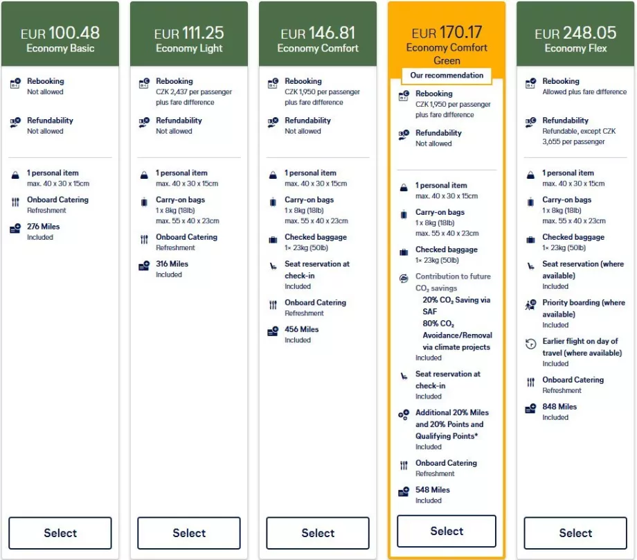 Нови тарифи на Lufthansa